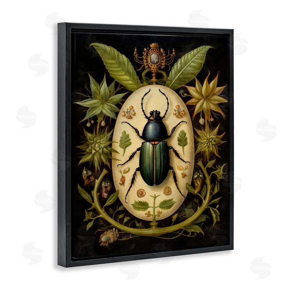The Dutch Lady Vintage Beetle & Botanicals Black Floating Frame Canvas Wall Art Print