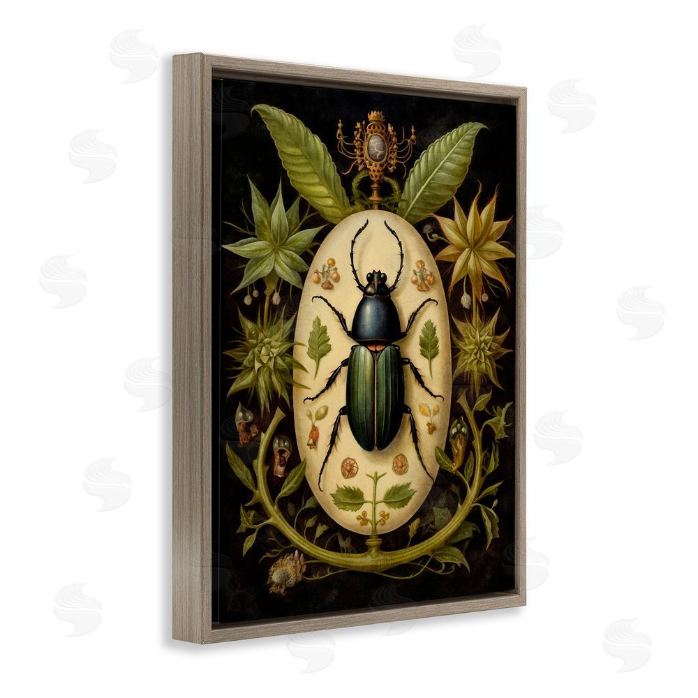 The Dutch Lady Vintage Beetle & Botanicals Brown Floating Frame Canvas Wall Art Print