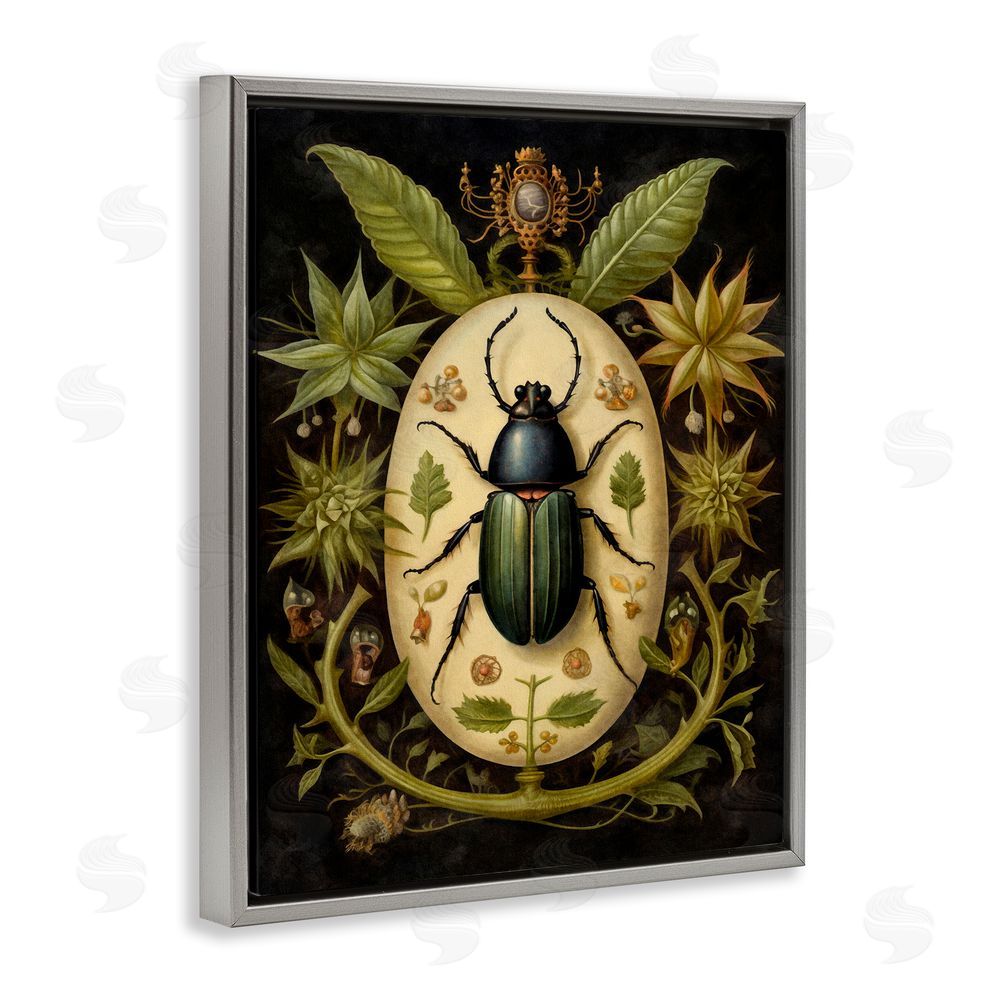 The Dutch Lady Vintage Beetle & Botanicals Grey Floating Frame Canvas Wall Art Print
