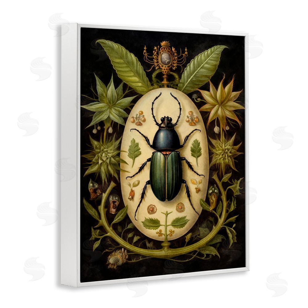 The Dutch Lady Vintage Beetle & Botanicals White Framed Giclee Wall Art Print