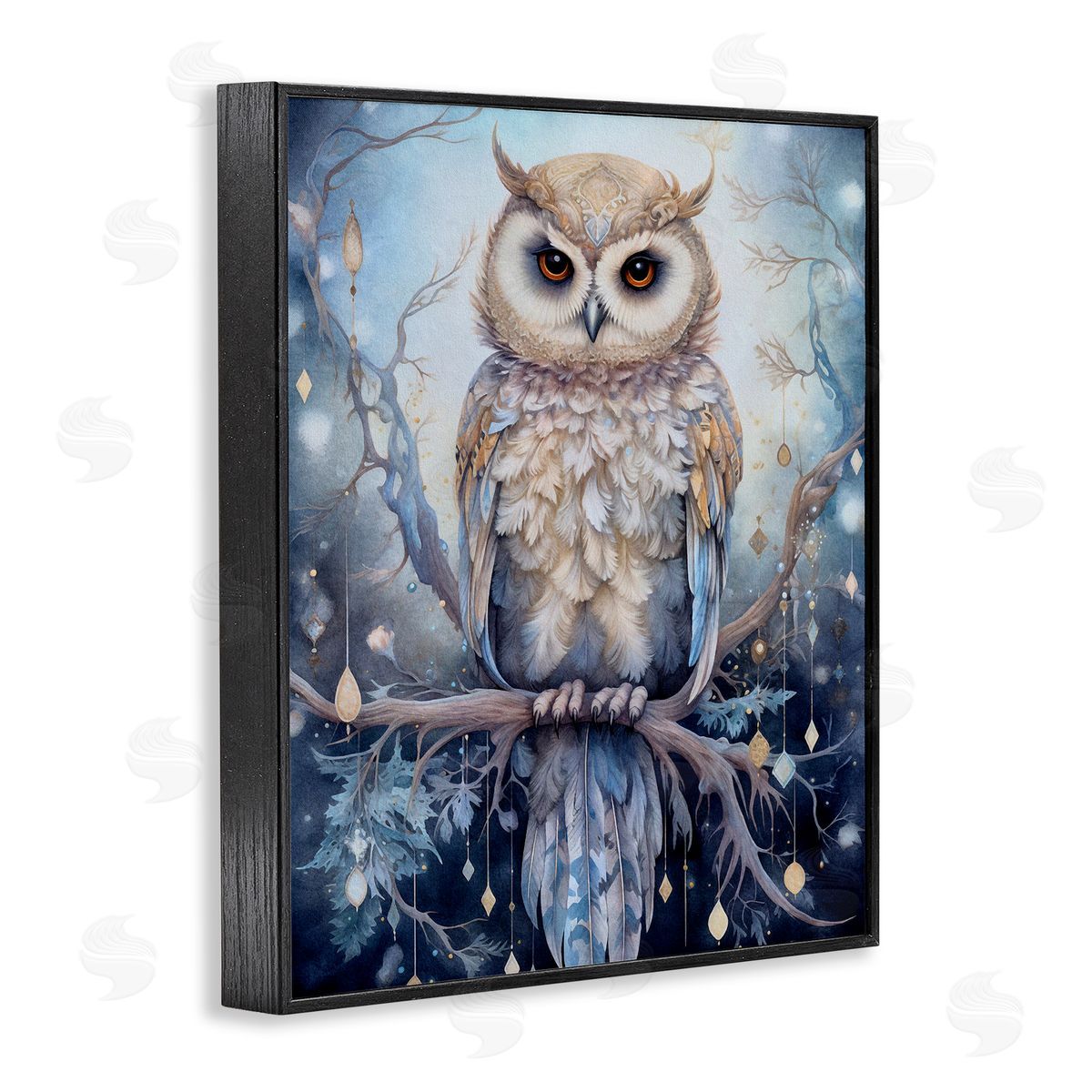 Owl on Twinkling Branch Black Frame Print Wall Art, Home Decor by The Dutch Lady
