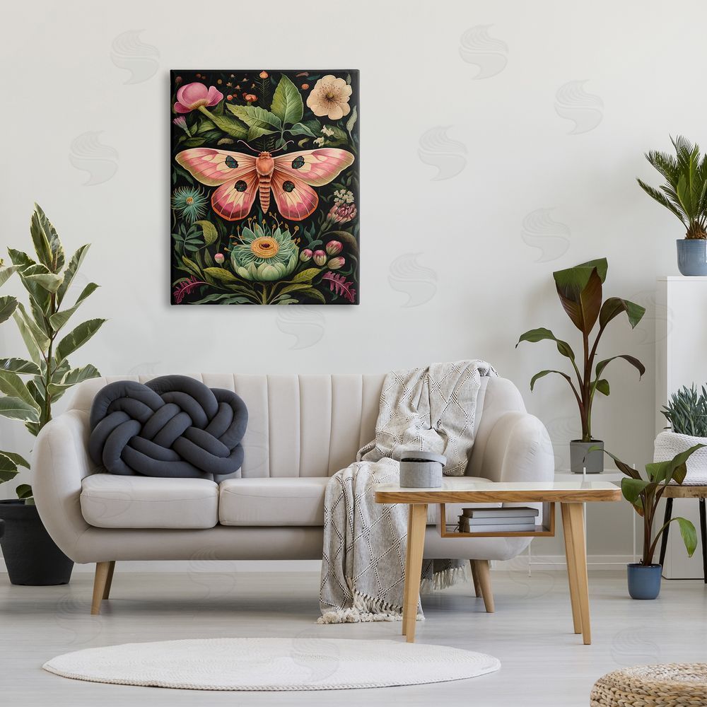 The Dutch Lady Vintage Botanical Moth Canvas Wall Art Print in Room