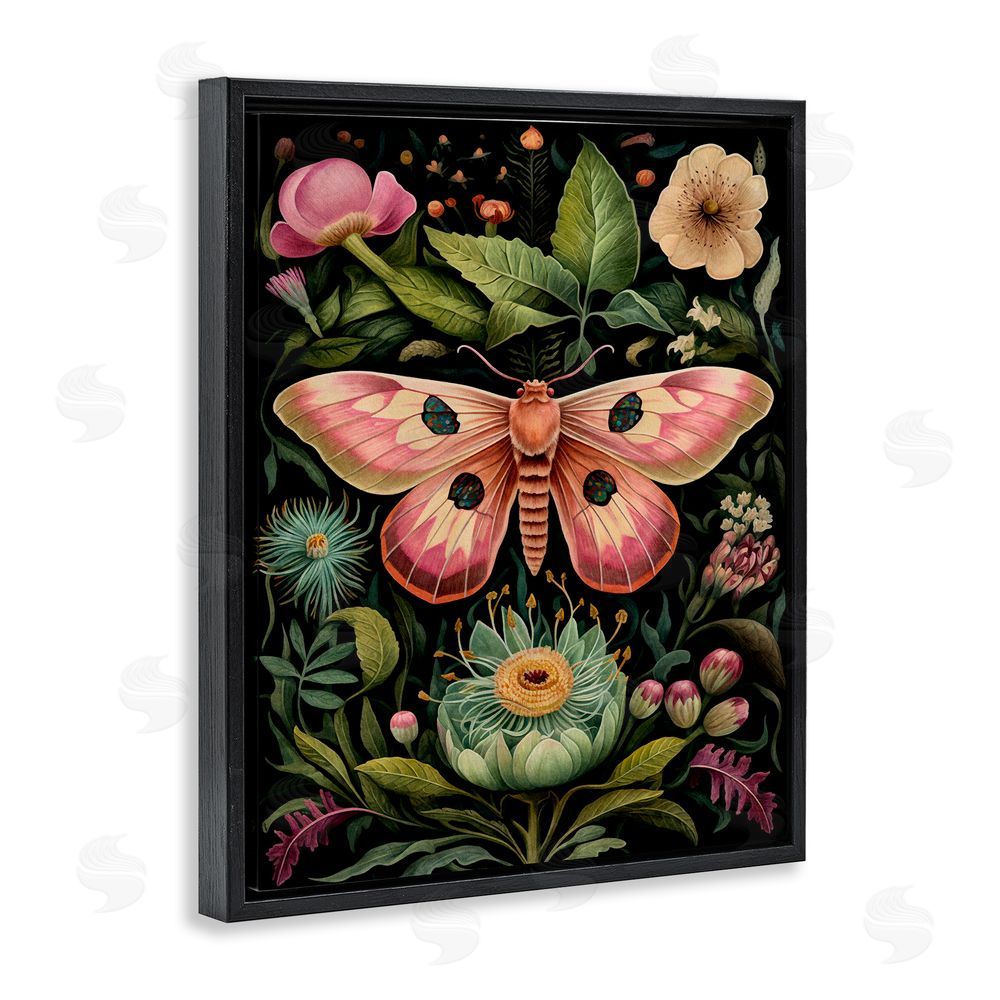 The Dutch Lady Vintage Botanical Moth Black Floating Frame Canvas Wall Art Print