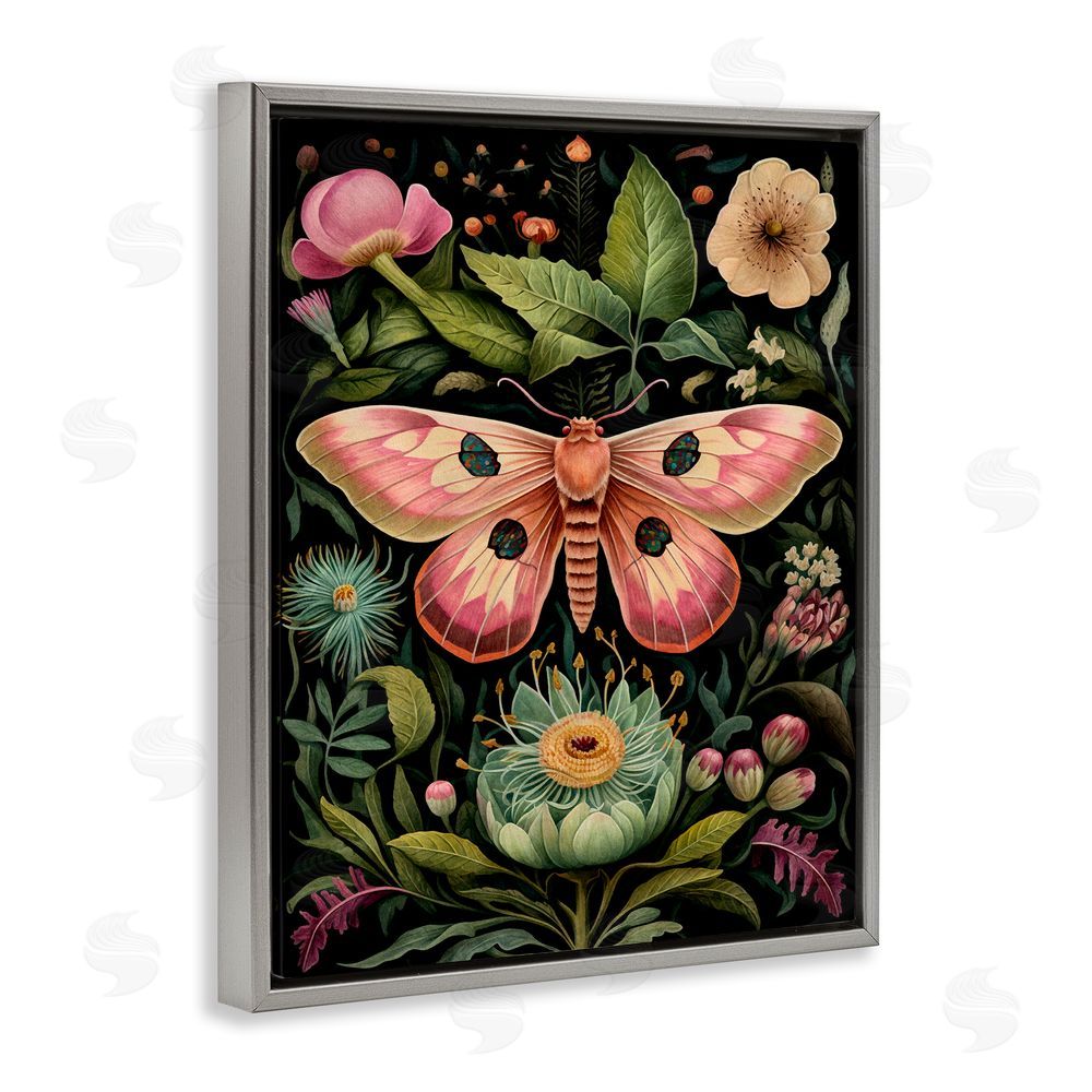 The Dutch Lady Vintage Botanical Moth Grey Floating Frame Canvas Wall Art Print