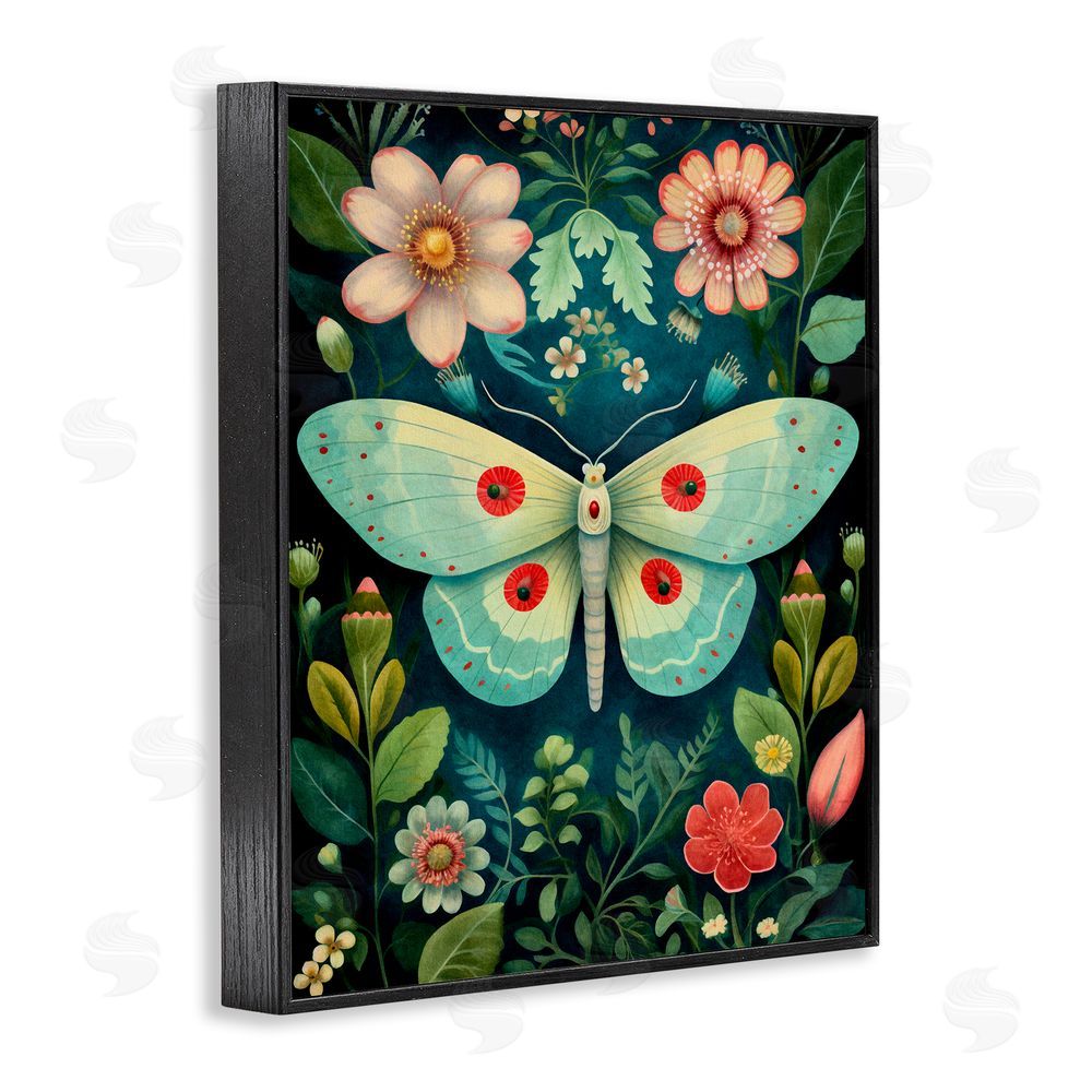 The Dutch Lady Green & Pink Moth Pattern Black Framed Giclee Wall Art Print