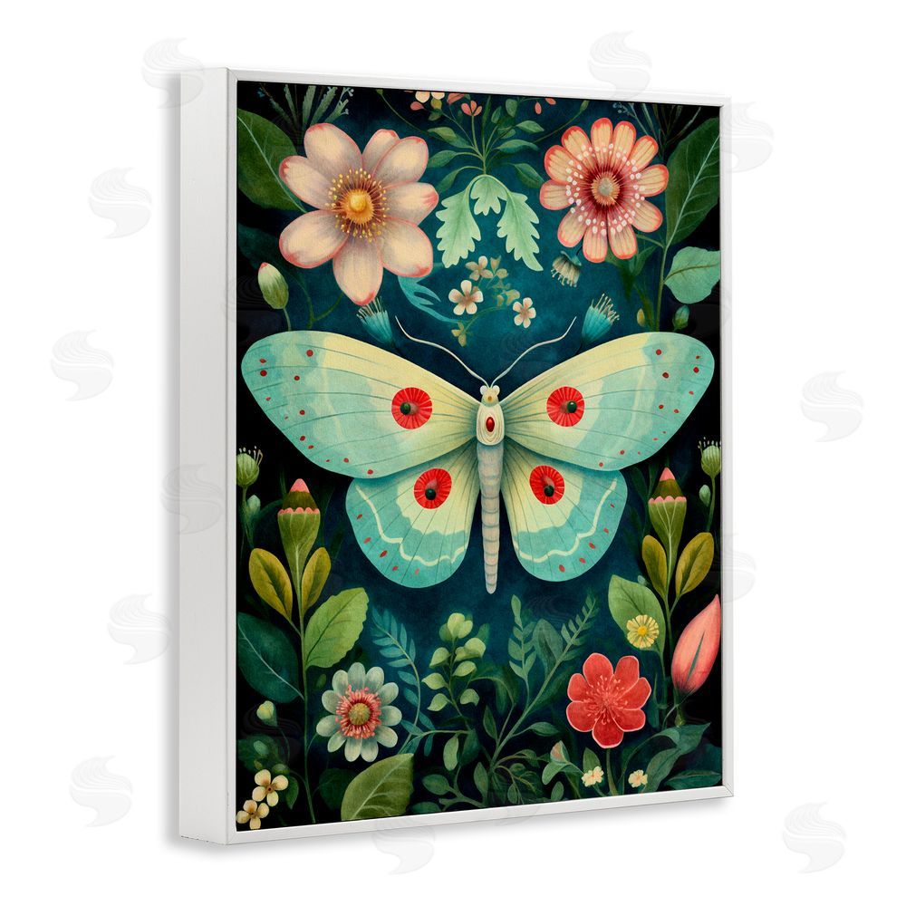The Dutch Lady Green & Pink Moth Pattern White Framed Giclee Wall Art Print