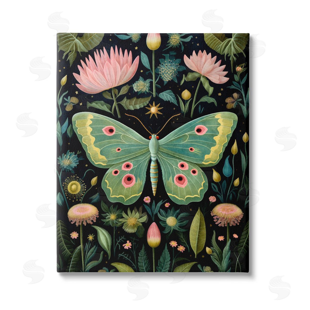 The Dutch Lady Moth with Nature Botanicals Stretched Canvas Wall Art Print