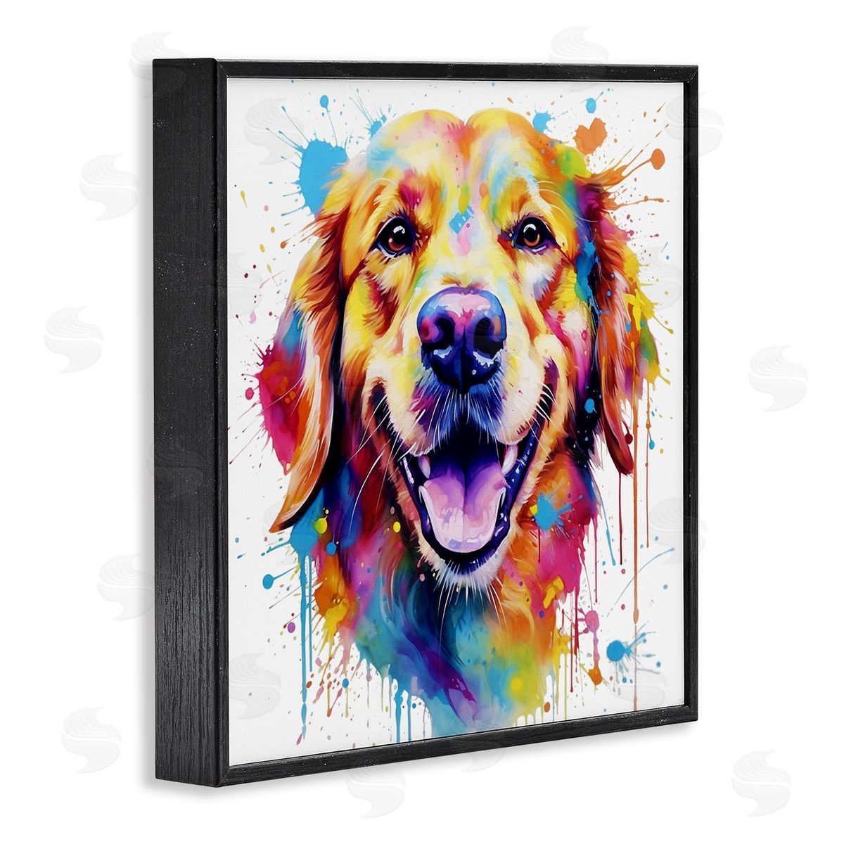 Happy Dog Paint Drip Black Frame Print Wall Art, Home Decor by MB Cunningham