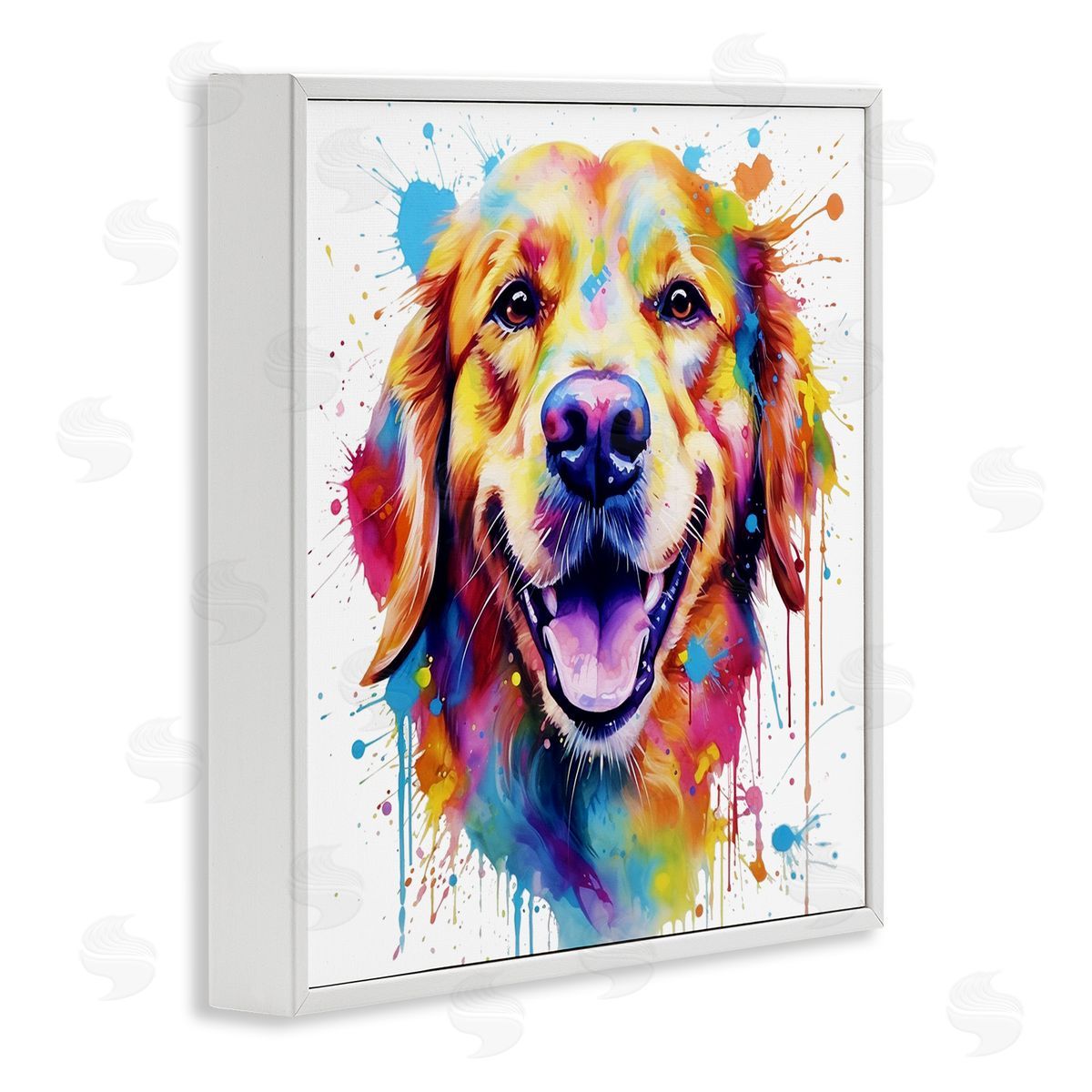 Happy Dog Paint Drip White Frame Print Wall Art, Home Decor by MB Cunningham