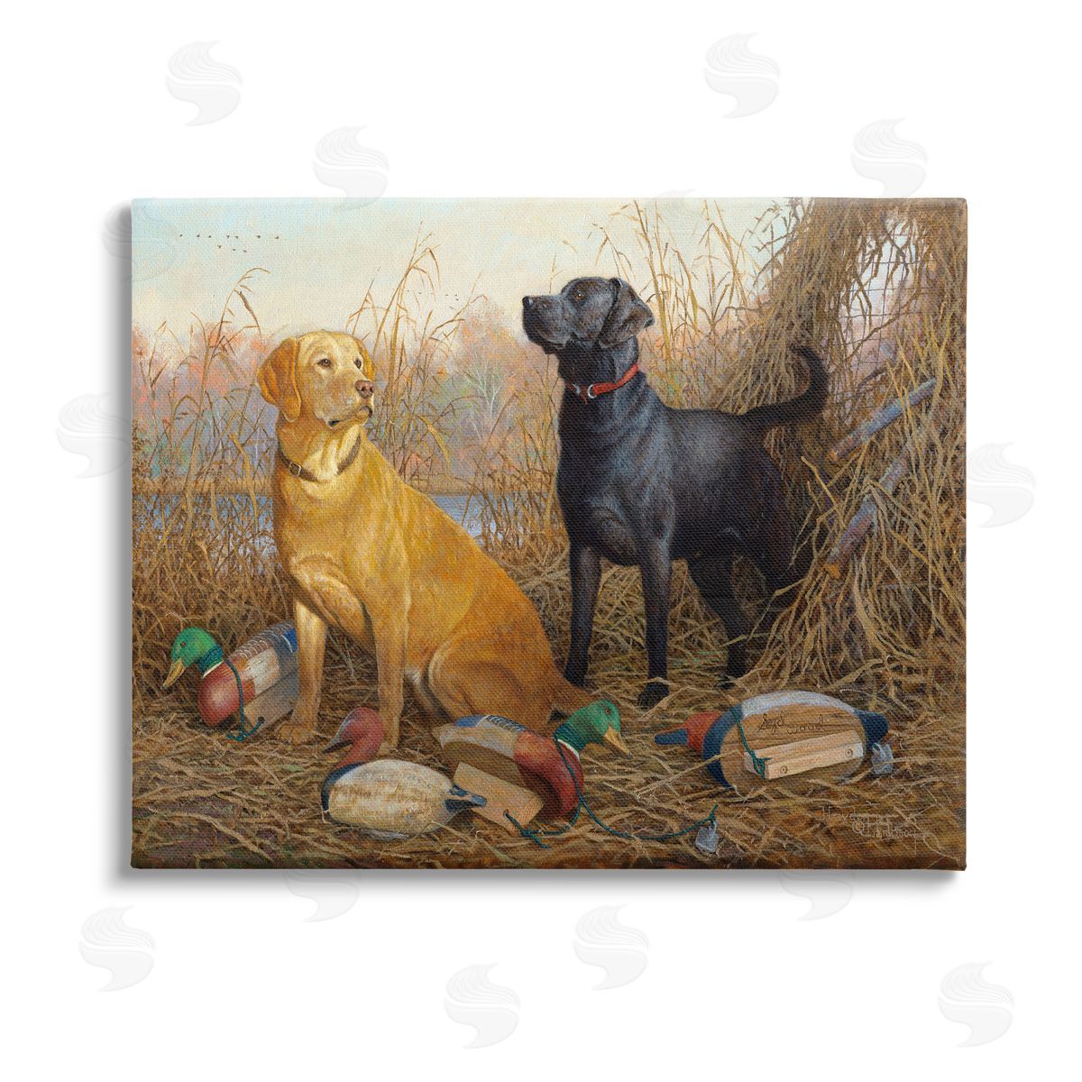 Hayden Lambson Hunting Dogs with Decoys Stretched Canvas Wall Art Print