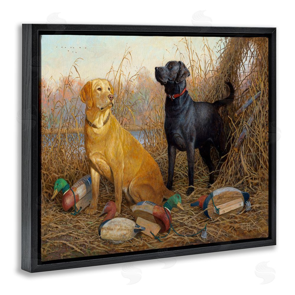 Hayden Lambson Hunting Dogs with Decoys Black Floating Frame Canvas Wall Art Print