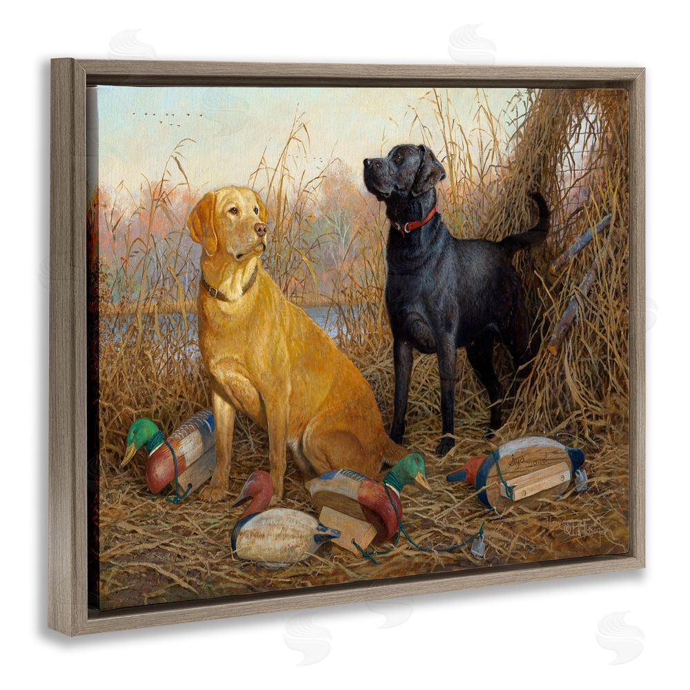 Hayden Lambson Hunting Dogs with Decoys Brown Floating Frame Canvas Wall Art Print