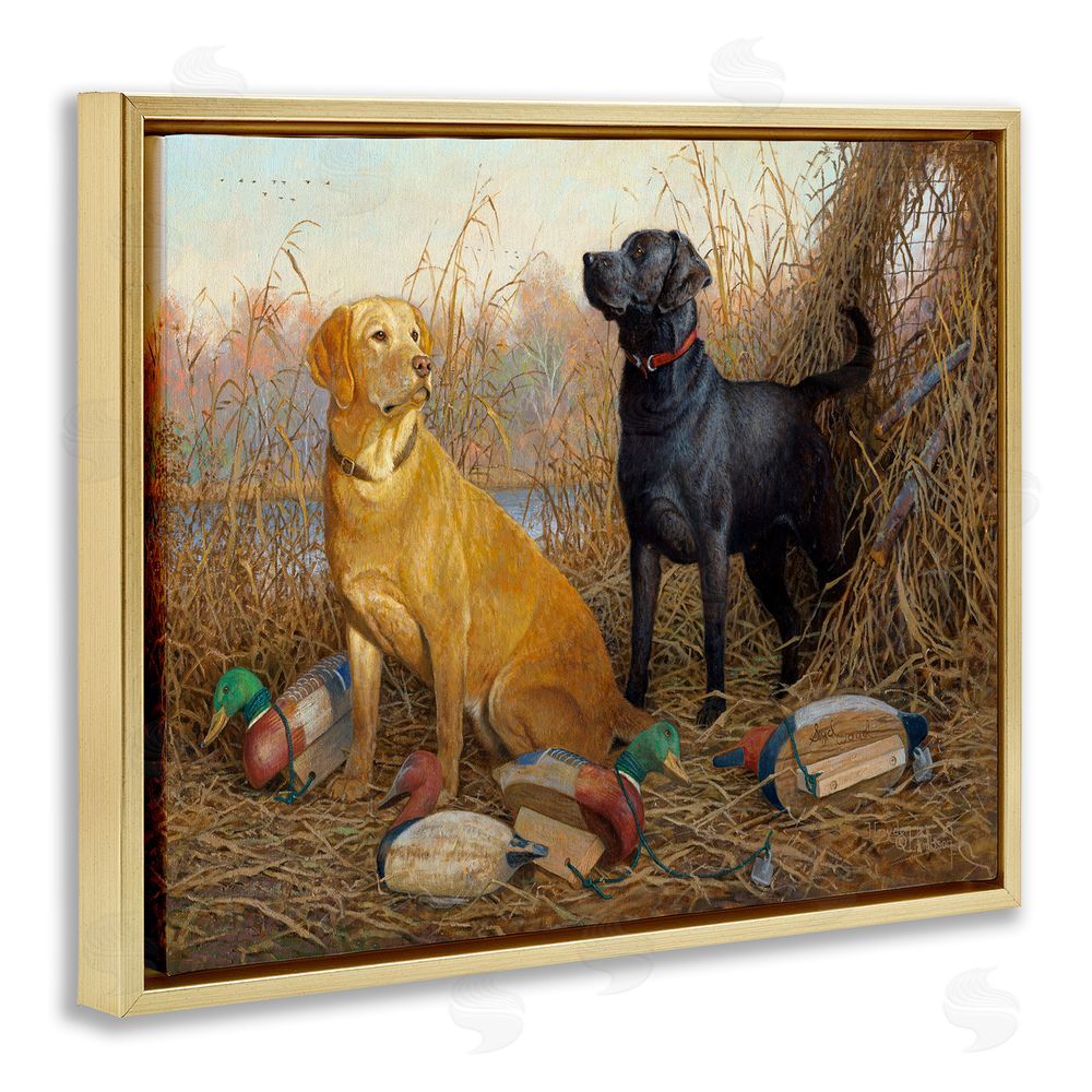 Hayden Lambson Hunting Dogs with Decoys Gold Floating Frame Canvas Wall Art Print