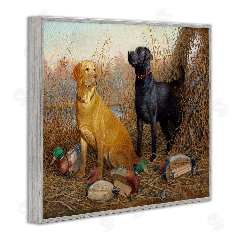 Hayden Lambson Hunting Dogs with Decoys Gray Framed Giclee Wall Art Print