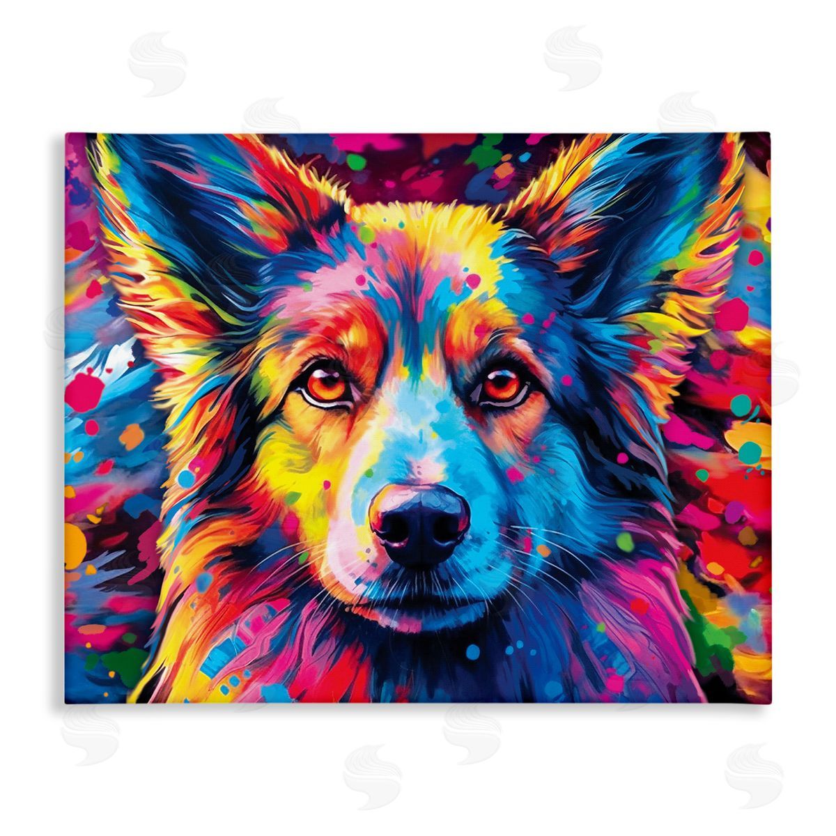 Image World Dog with Vivid Paint Splash Stretched Canvas Wall Art Print