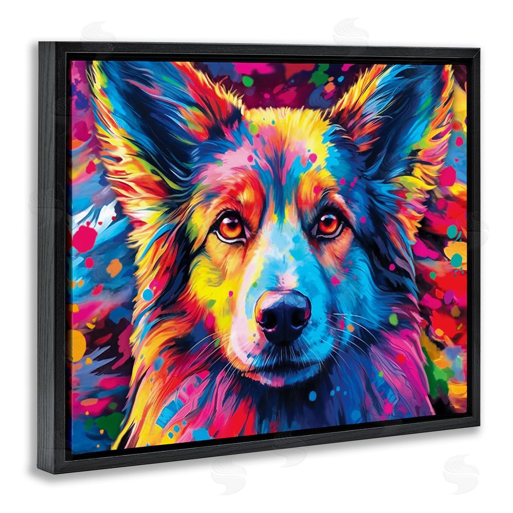 Image World Dog with Vivid Paint Splash Black Floating Frame Canvas Wall Art Print