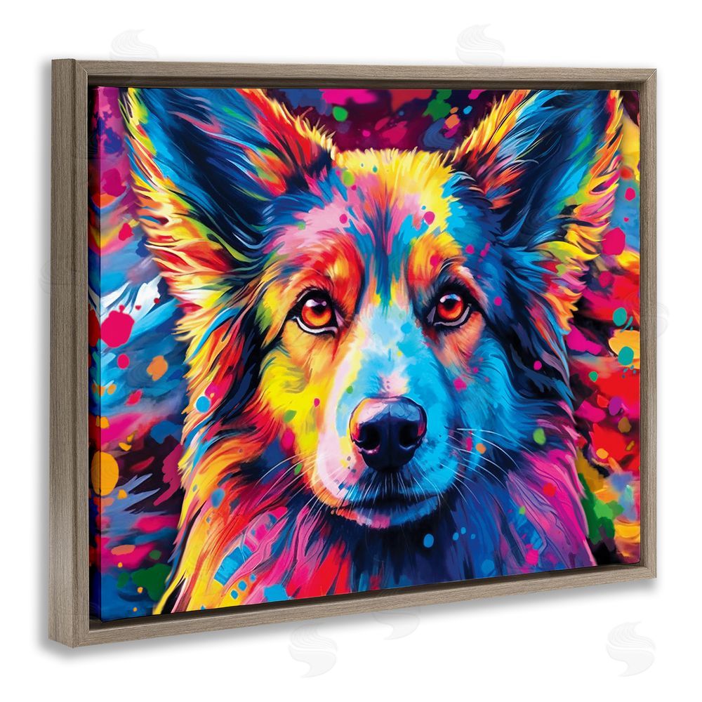 Image World Dog with Vivid Paint Splash Brown Floating Frame Canvas Wall Art Print