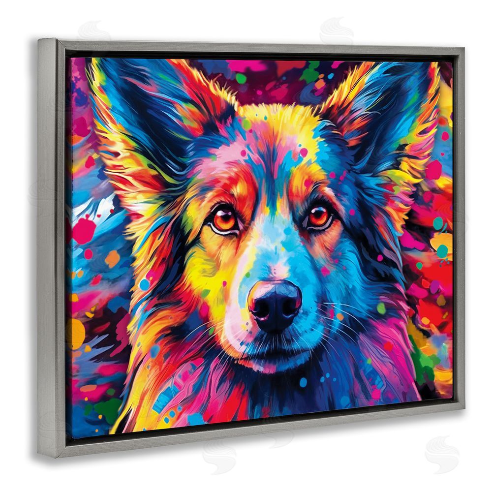 Image World Dog with Vivid Paint Splash Grey Floating Frame Canvas Wall Art Print