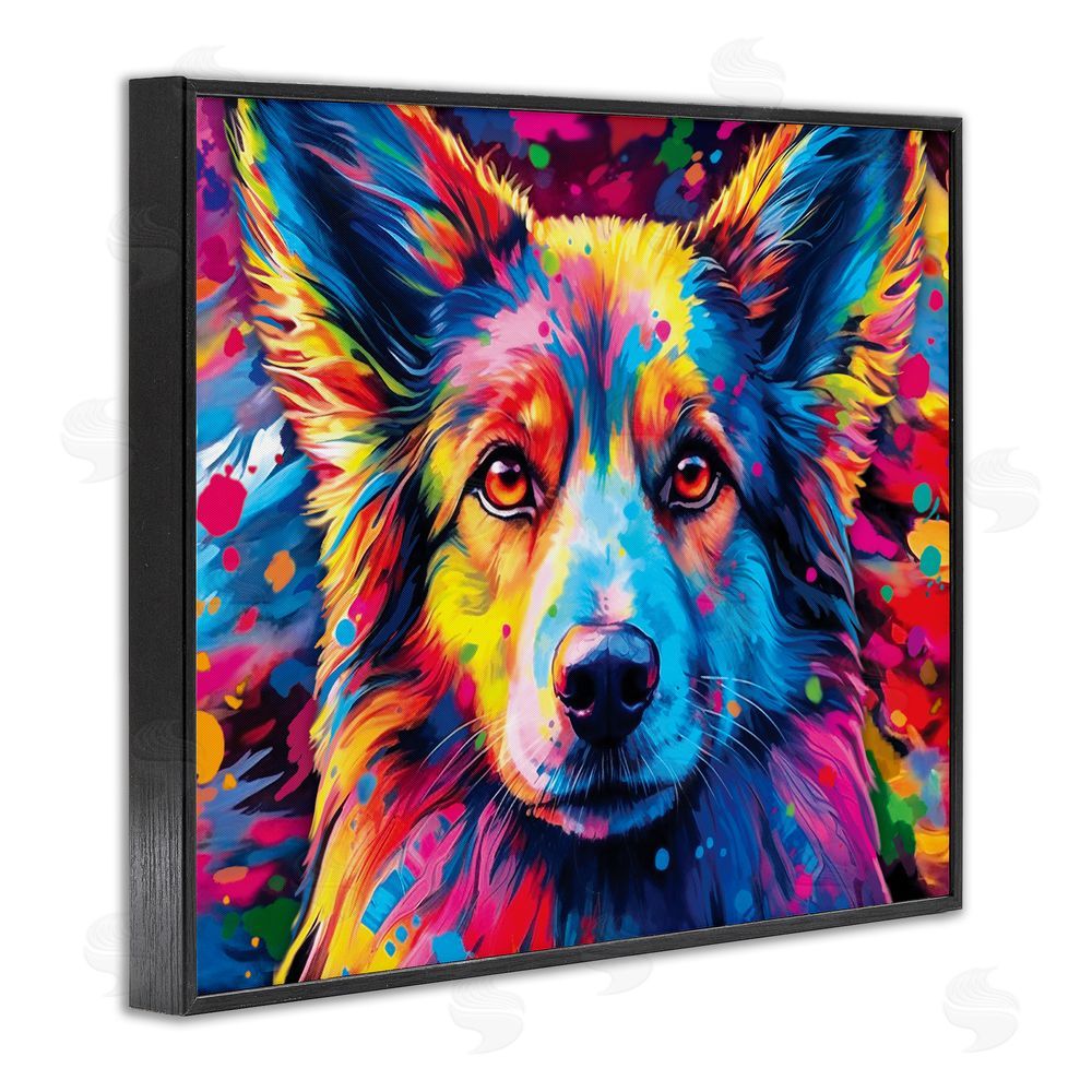 Image World Dog with Vivid Paint Splash Black Framed Giclee Wall Art Print