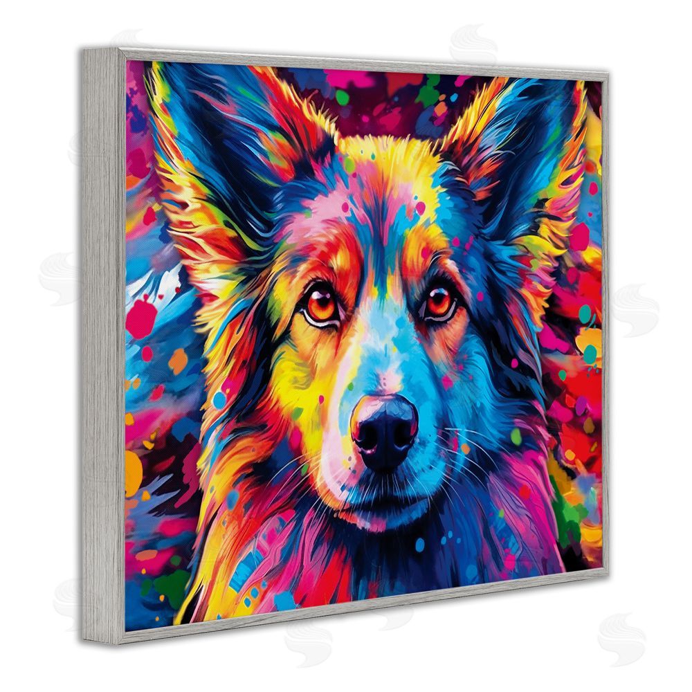 Image World Dog with Vivid Paint Splash Gray Framed Giclee Wall Art Print