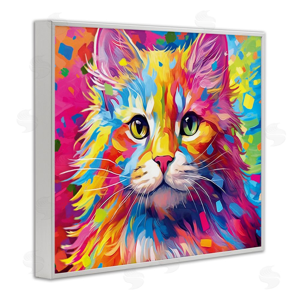 Image World Vivid Cat Painting White Framed Giclee Wall Art Print