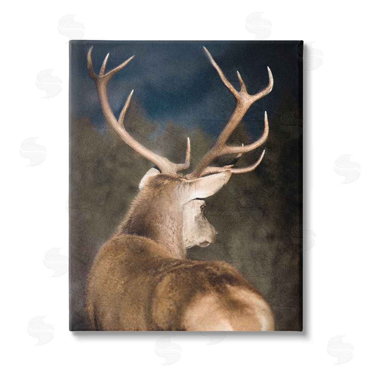 Kim Allen Rustic Dark Deer Portrait Stretched Canvas Wall Art Print