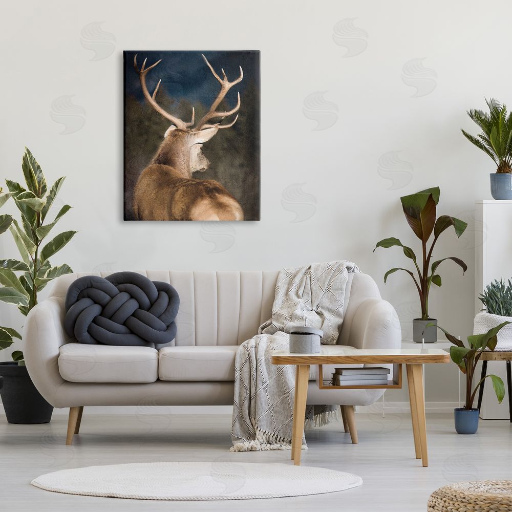 Kim Allen Rustic Dark Deer Portrait Canvas Wall Art Print in Room