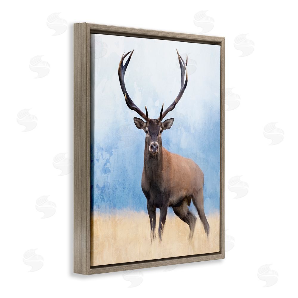 Kim Allen Deer in Open Field Brown Floating Frame Canvas Wall Art Print