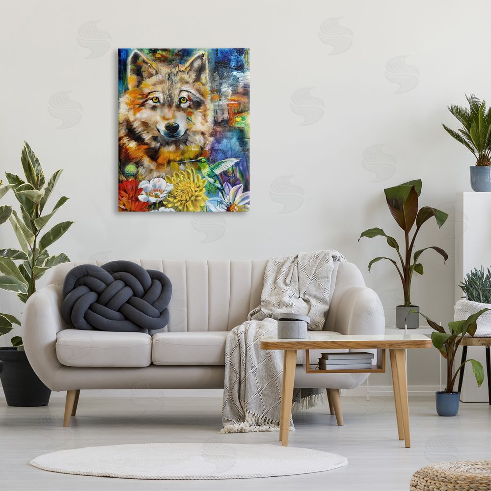 Linda McClure Wolf with Abstract Florals Canvas Wall Art Print in Room