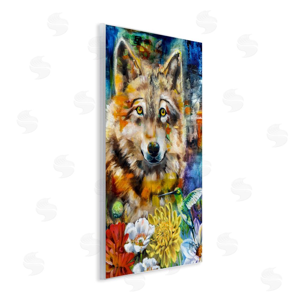 Linda McClure Wolf with Abstract Florals Wall Plaque Art Print
