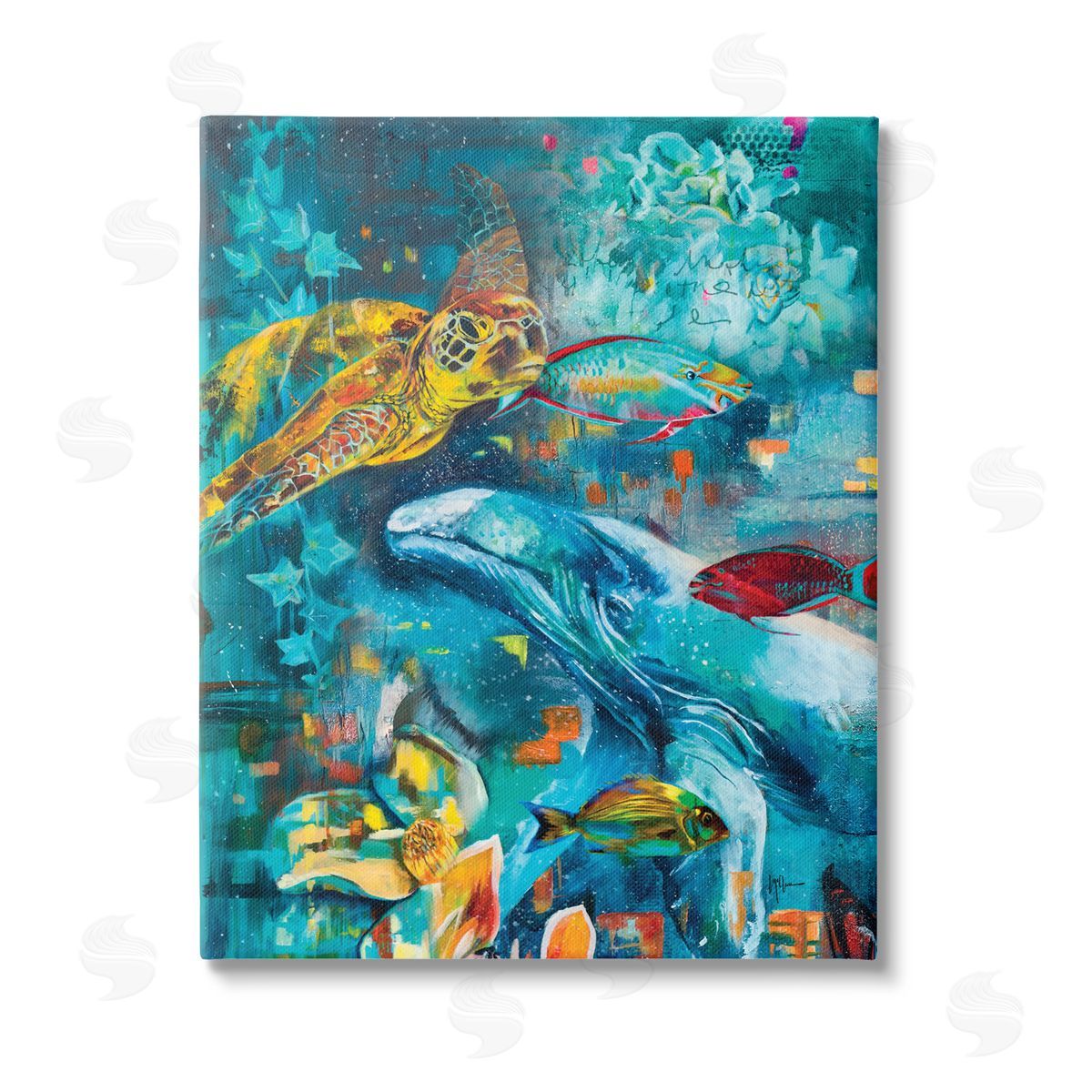 Linda McClure Abstract Underwater Creatures Stretched Canvas Wall Art Print