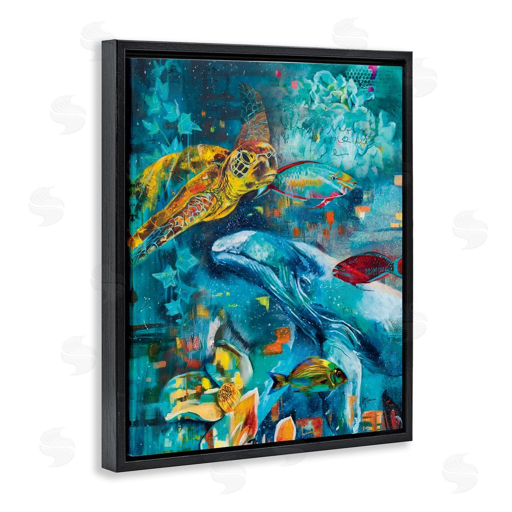 Linda McClure Abstract Underwater Creatures Black Floating Frame Canvas Wall Art Print