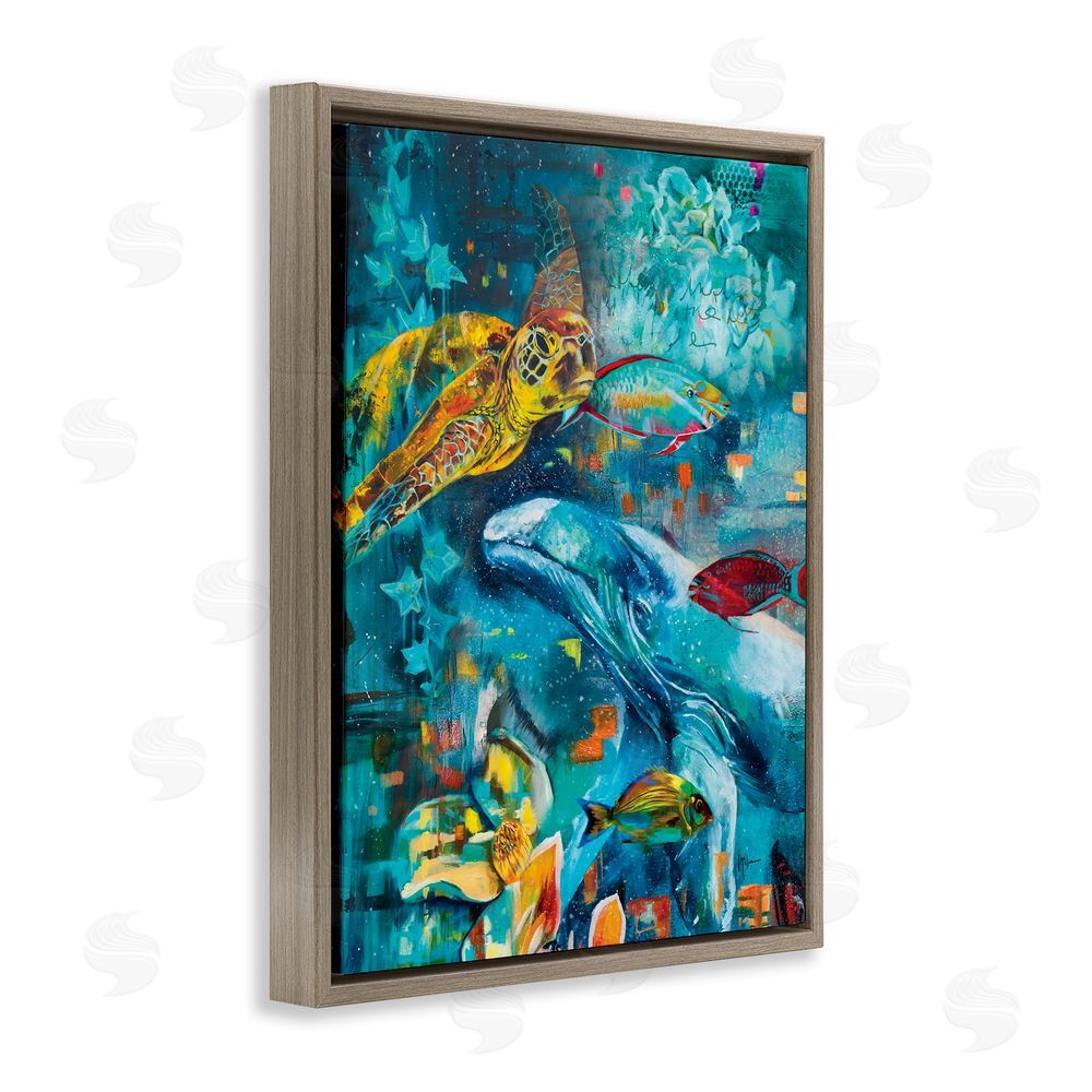 Linda McClure Abstract Underwater Creatures Brown Floating Frame Canvas Wall Art Print