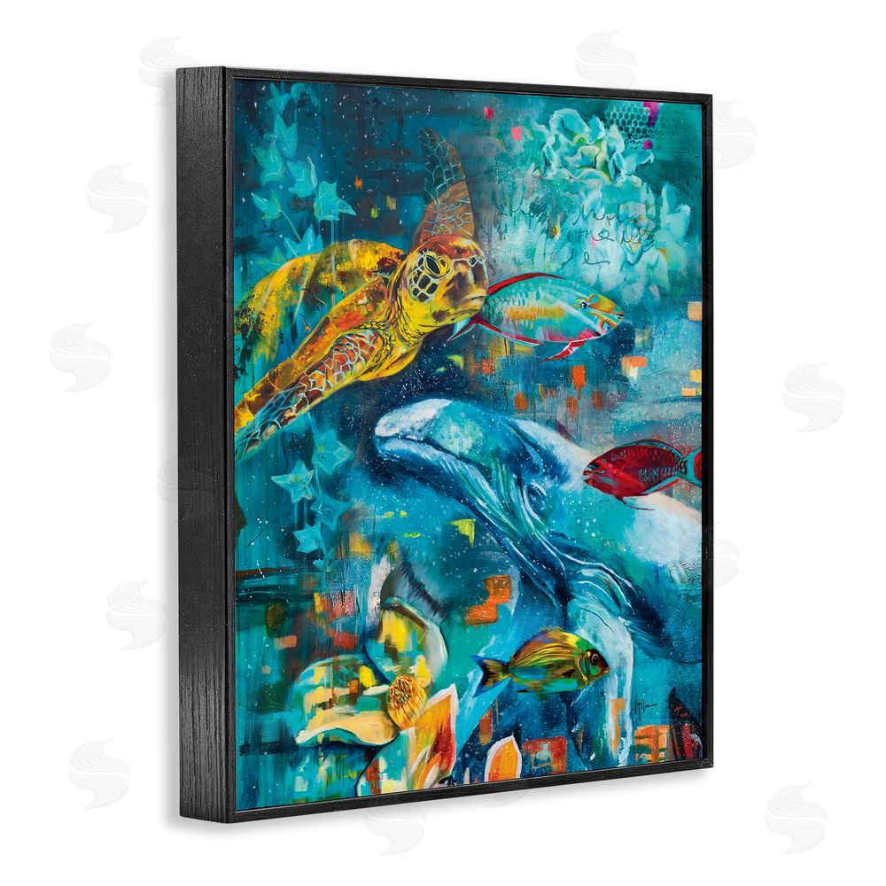 Linda McClure Abstract Underwater Creatures Black Framed Giclee Wall Art Print