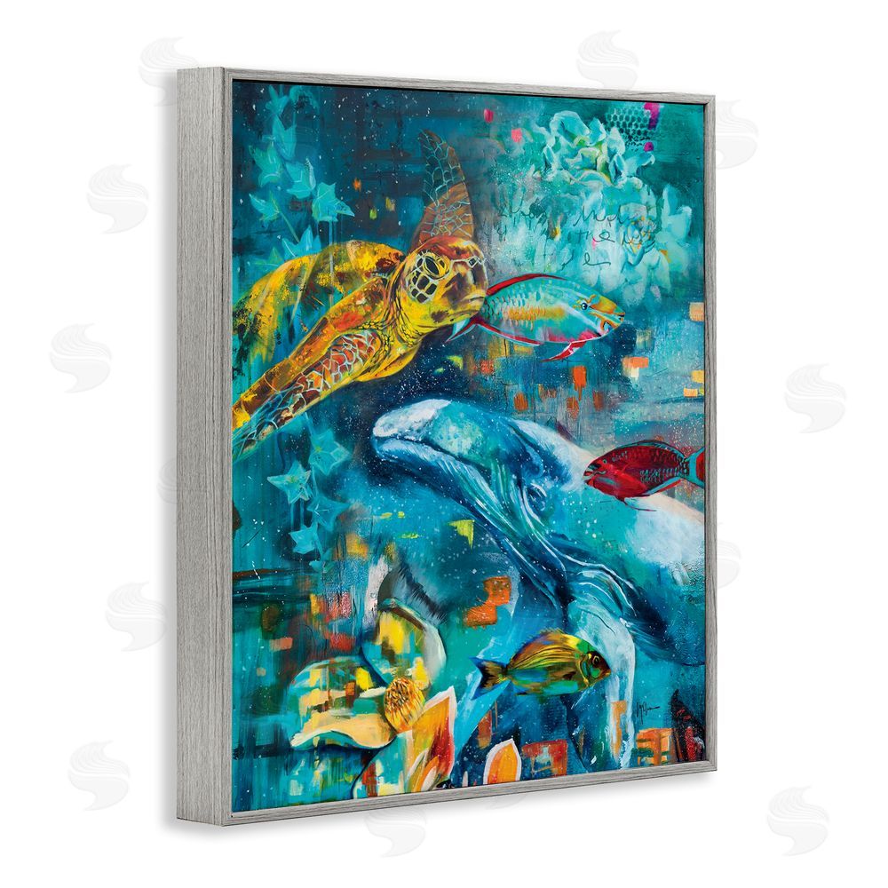 Linda McClure Abstract Underwater Creatures Gray Framed Giclee Wall Art Print