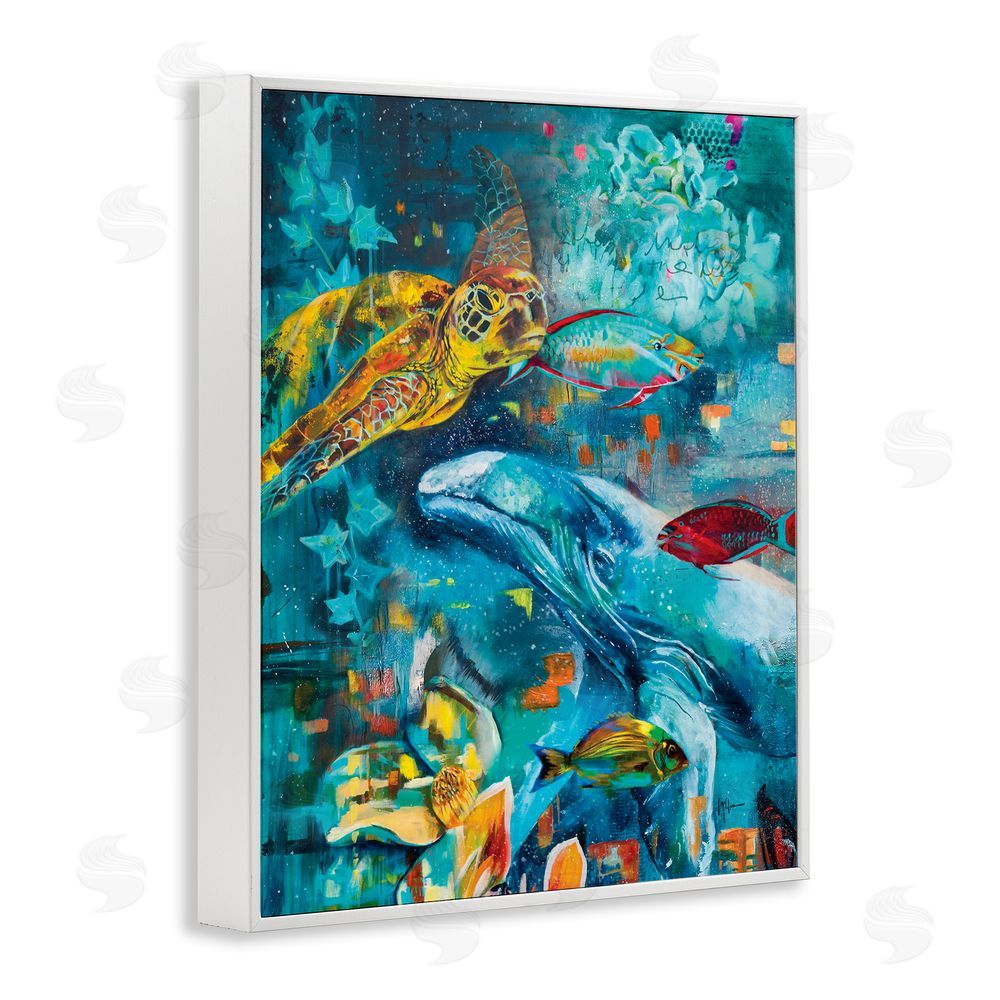 Linda McClure Abstract Underwater Creatures White Framed Giclee Wall Art Print