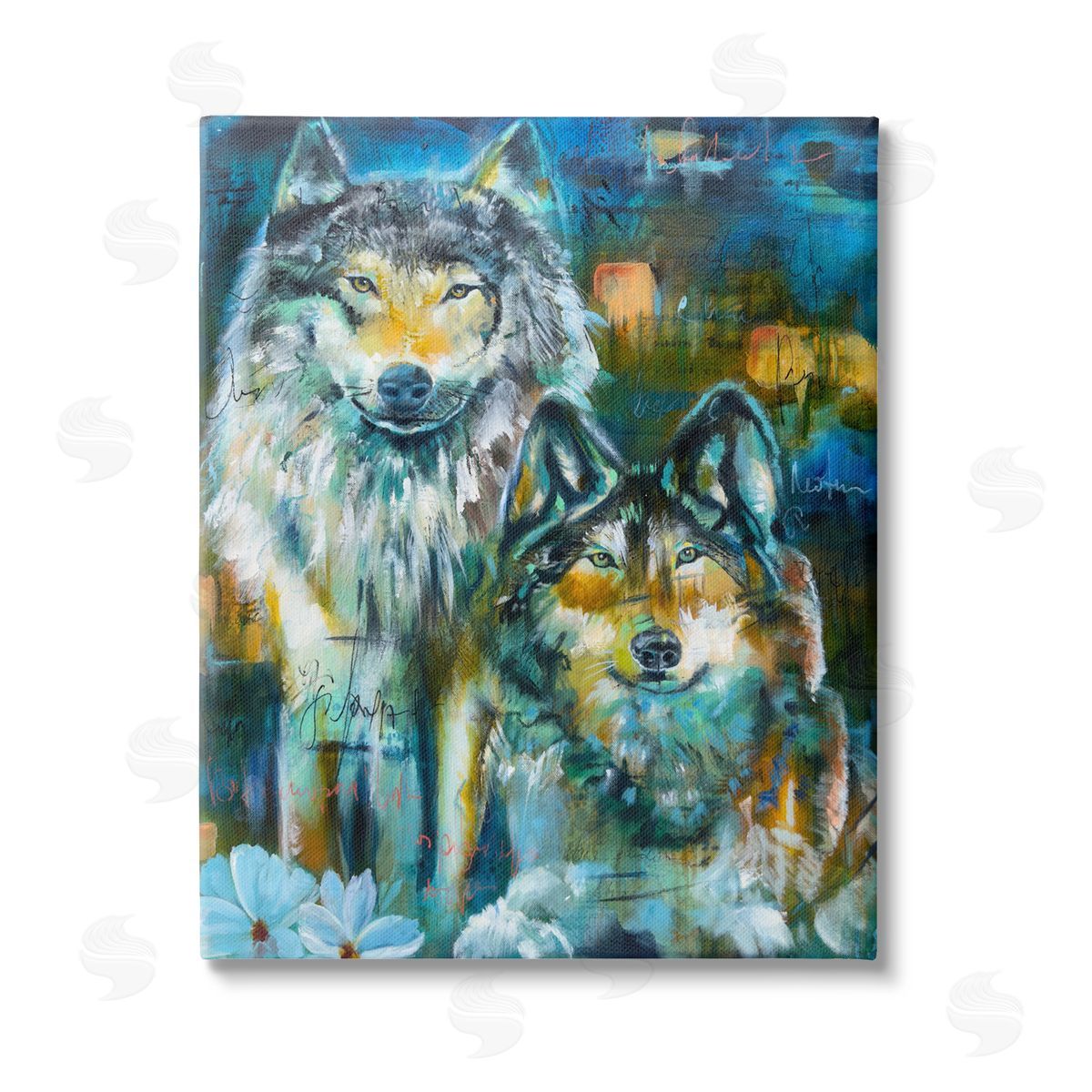 Linda McClure Abstract Wolf Pair Stretched Canvas Wall Art Print