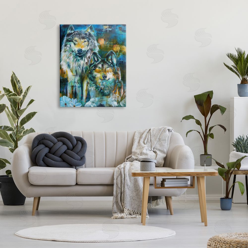 Linda McClure Abstract Wolf Pair Canvas Wall Art Print in Room