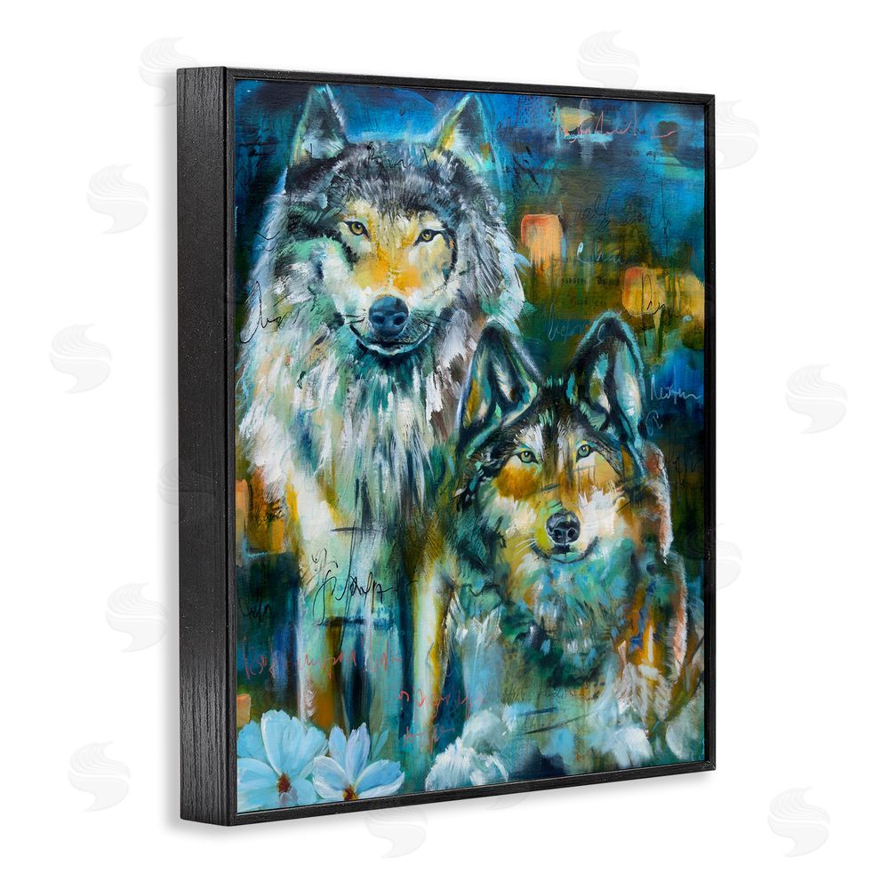 Linda McClure Abstract Wolf Pair Black Framed Giclee Wall Art Print
