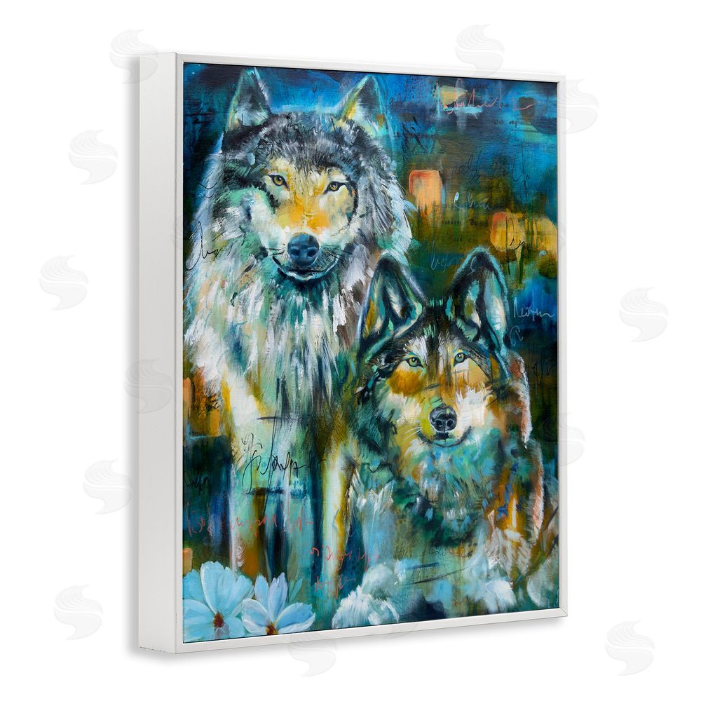 Linda McClure Abstract Wolf Pair White Framed Giclee Wall Art Print