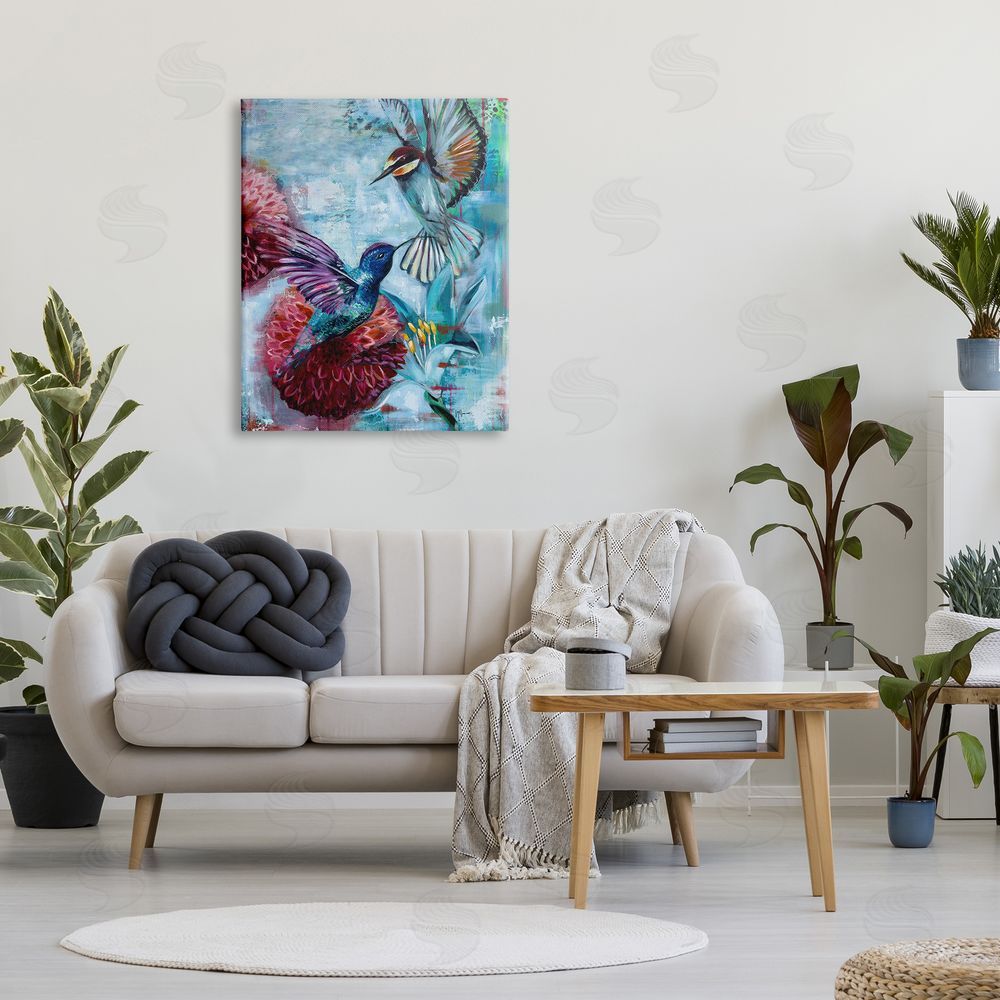 Linda McClure Hummingbirds & Dahlias Canvas Wall Art Print in Room