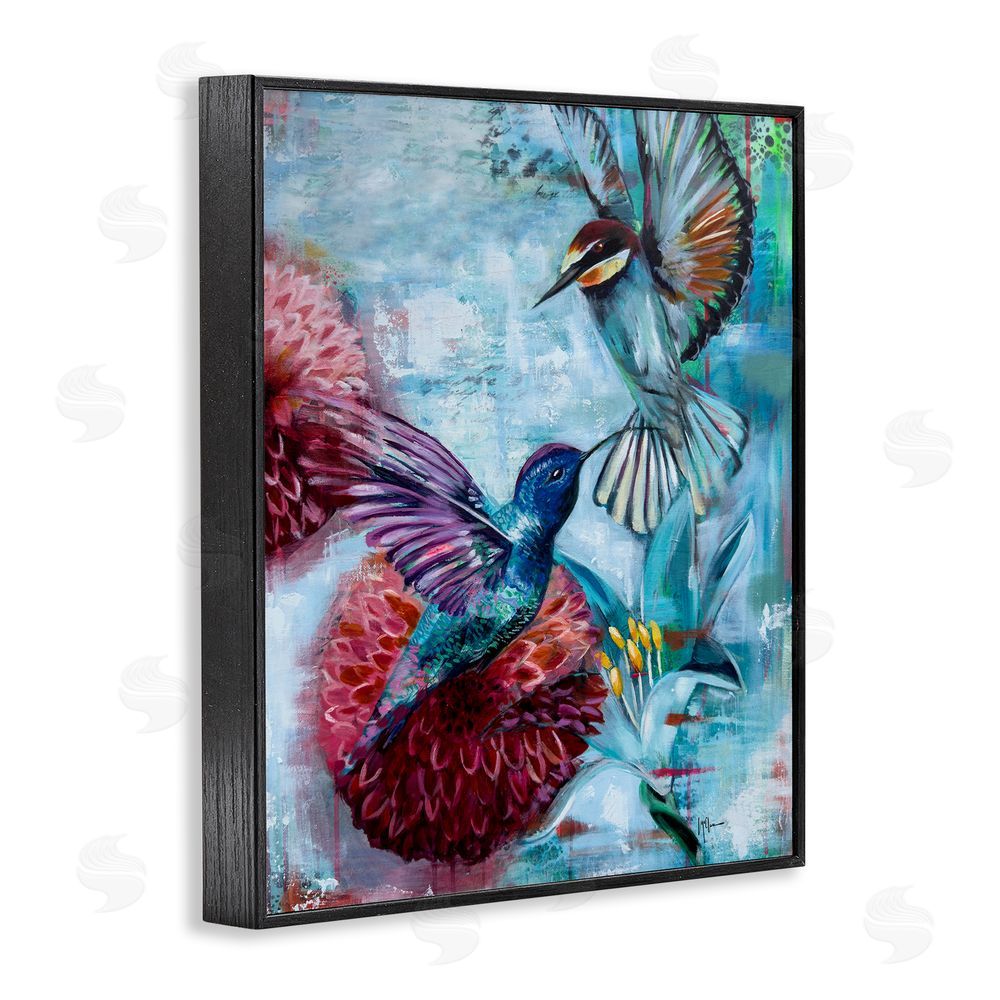 Linda McClure Hummingbirds & Dahlias Black Framed Giclee Wall Art Print