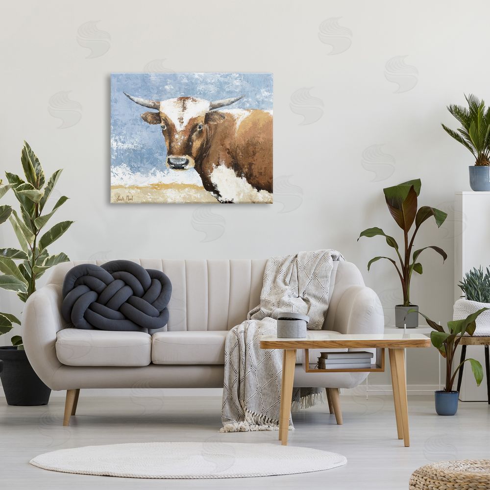 Leah Noel Art Abstract Cow Calf Canvas Wall Art Print in Room
