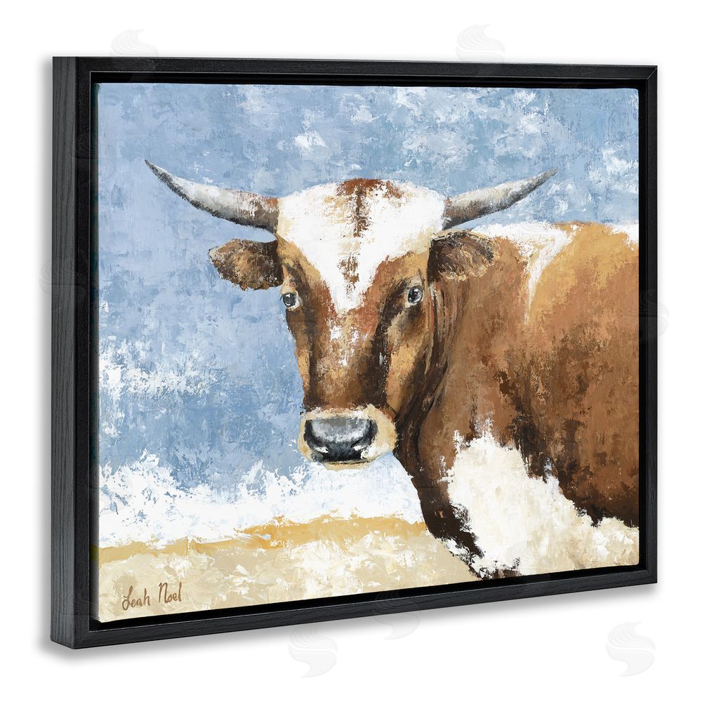 Leah Noel Art Abstract Cow Calf Black Floating Frame Canvas Wall Art Print
