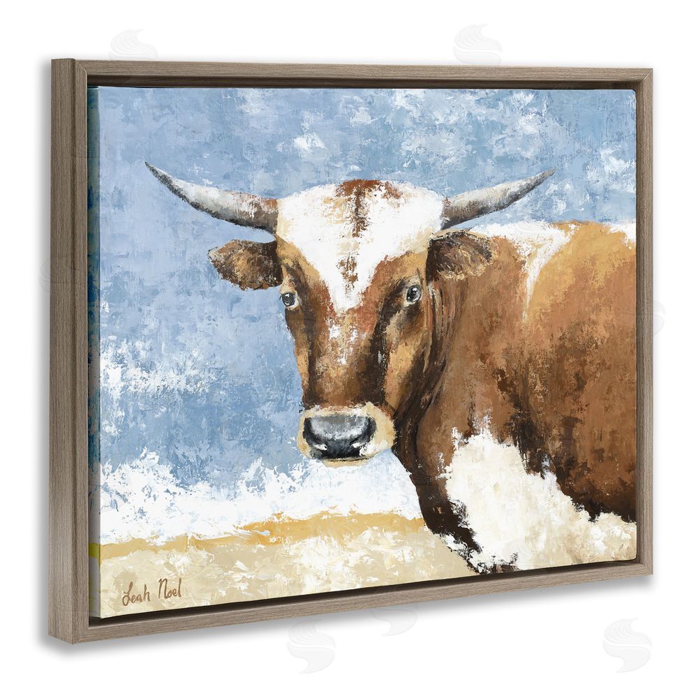 Leah Noel Art Abstract Cow Calf Brown Floating Frame Canvas Wall Art Print