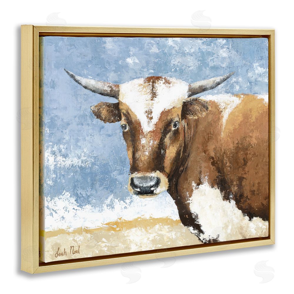 Leah Noel Art Abstract Cow Calf Gold Floating Frame Canvas Wall Art Print