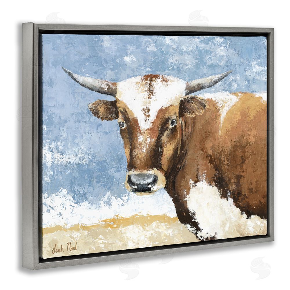 Leah Noel Art Abstract Cow Calf Grey Floating Frame Canvas Wall Art Print