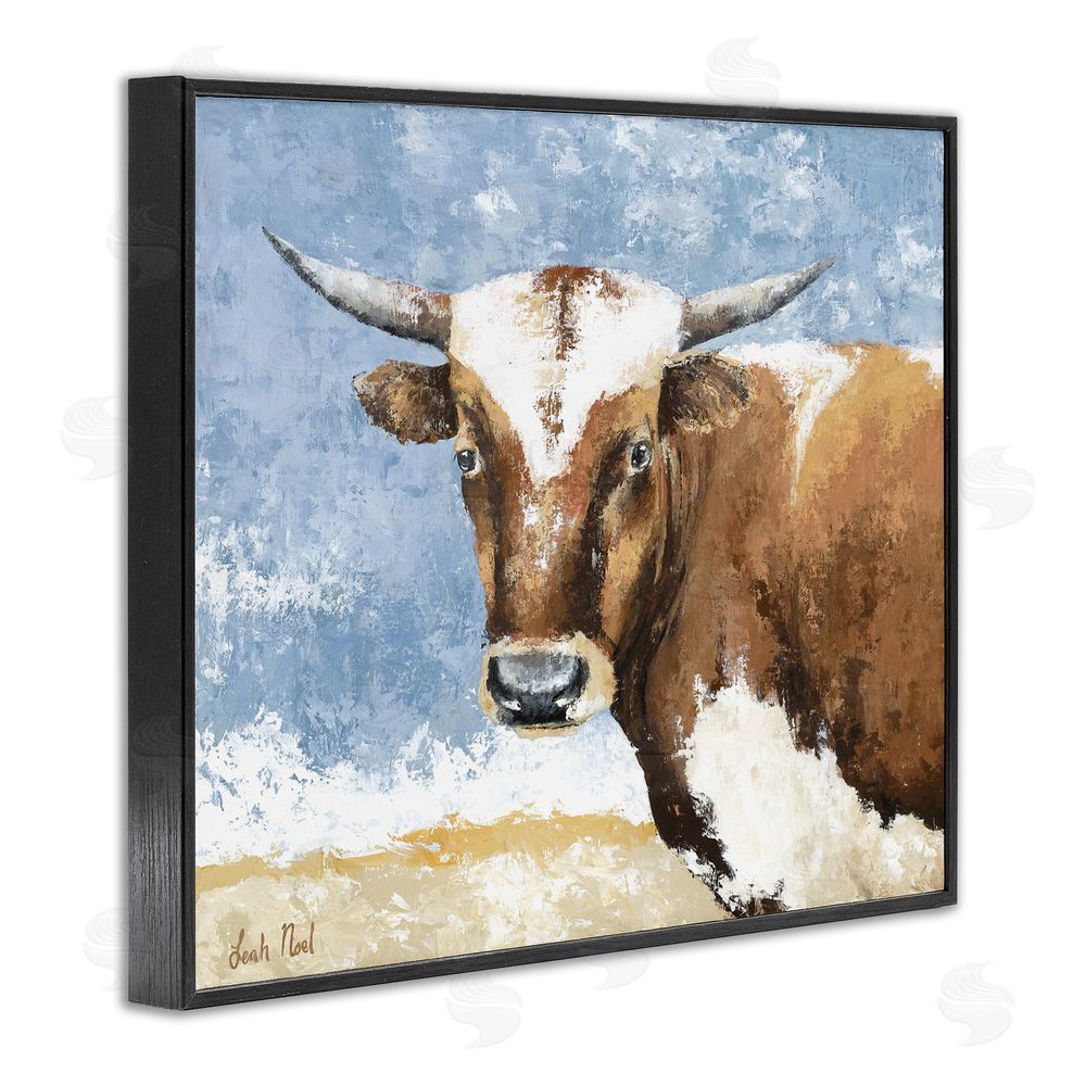 Leah Noel Art Abstract Cow Calf Black Framed Giclee Wall Art Print