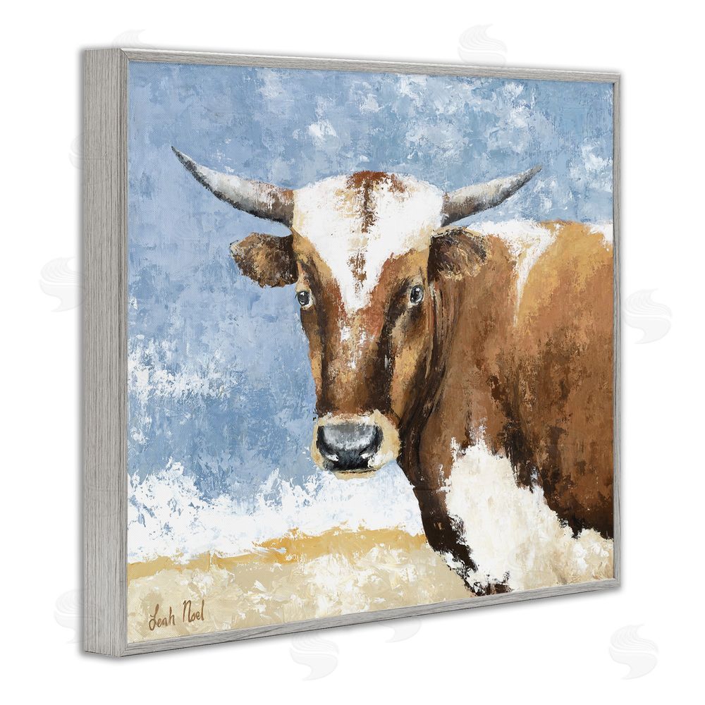 Leah Noel Art Abstract Cow Calf Gray Framed Giclee Wall Art Print