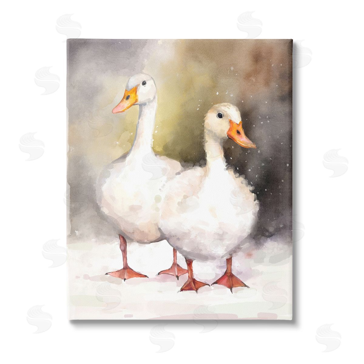 Ziwei Li Two White Ducks in Snow Stretched Canvas Wall Art Print